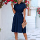 Cuffed Short Sleeve Belted Shirt Dress