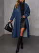 Button Up Long Sleeve Longline Denim Jacket Dark