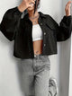 Collared Neck Dropped Shoulder Jacket Black