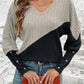 Contrast Buttoned V-Neck Blouse