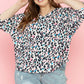 Plus Size Leopard V-Neck Three-Quarter Sleeve Blouse