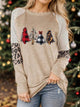 Christmas Tree Graphic Striped Long Sleeve Sweatshirt Tan