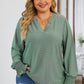 Plus Size Eyelet Notched Flounce Sleeve Blouse