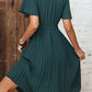 Buttoned V-Neck Flutter Sleeve Pleated Dress