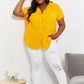 Zenana Full Size Summer Breeze Gauze Short Sleeve Shirt in Mustard