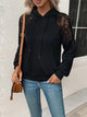 Perfee Lace Detail Drawstring Long Sleeve Hoodie Black