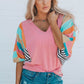 Striped Dolman Sleeve V-Neck Top