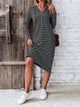 Striped Zip Front Hooded Dress Black