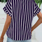 Striped Notched Short Sleeve Blouse