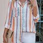 Striped Button-Up Curved Hem Shirt with Breast Pocket