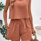 Round Neck Top and Drawstring Shorts Set