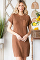 Ribbed Round Neck Short Sleeve Dress Caramel
