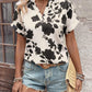 Flower Notched Short Sleeve Blouse