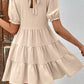 Puff Sleeve Tie Back Tiered Dress