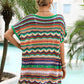 Rainbow Stripe Scalloped V-Neck Cover-Up Dress