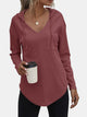 Drawstring Waffle Knit Long Sleeve Hooded Top Dark Rose