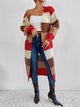 Color Block Open Front Longline Cardigan Red Orange