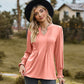 Notched Neck Flounce Sleeve Blouse