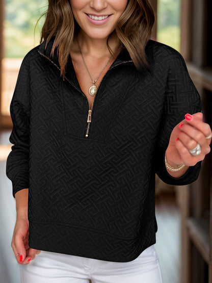 Textured Half Zip Long Sleeve Sweatshirt Black