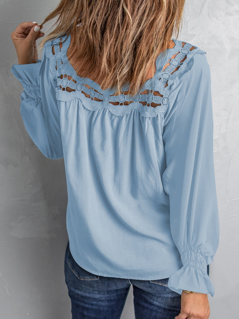 Cutout Square Neck Long Sleeve Blouse