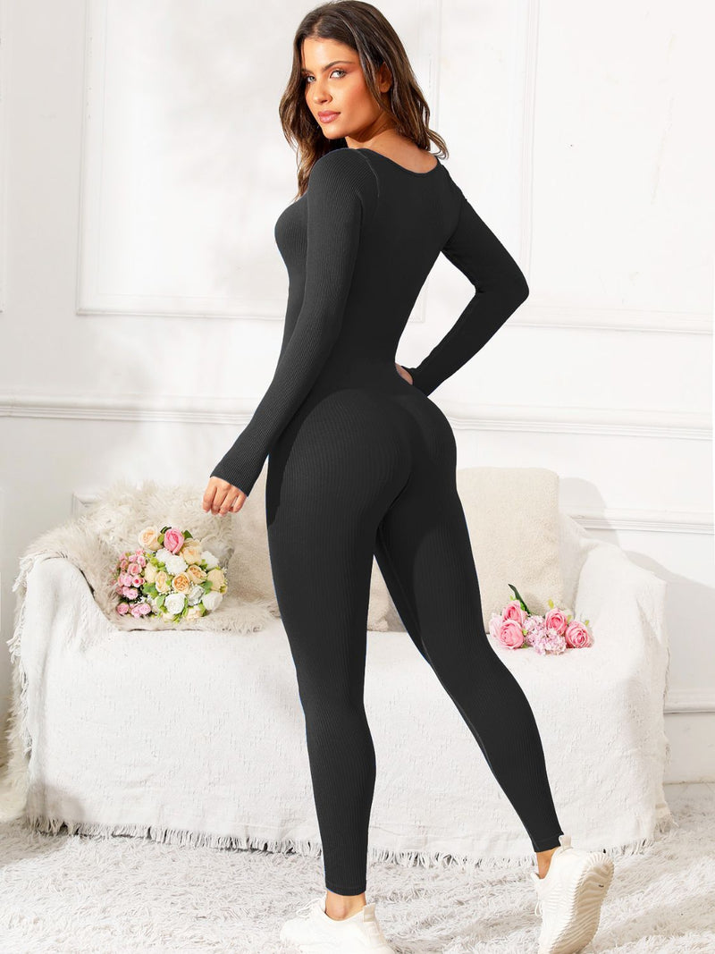 Scoop Neck Long Sleeve Active Jumpsuit