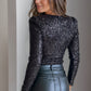 Sequin V-Neck Long Sleeve Bodysuit