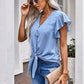 V-Neck Tie Hem Flutter Sleeve Blouse