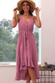 Spaghetti Strap Decorative Button Ruffled Dress Hot Pink
