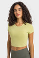 Round Neck Short Sleeve Cropped Sports T-Shirt Lemon