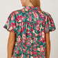 Floral Collared Neck Short Sleeve Blouse