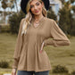 Notched Neck Flounce Sleeve Blouse