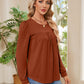 Ruched Round Neck Long Sleeve Blouse