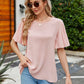 Pleated Flutter Sleeve Round Neck Blouse