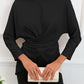 Boat Neck Back Tie Long Sleeve Satin Blouse