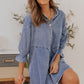 Collared Neck Flounce Sleeve Denim Mini Dress