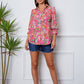 Floral Button Up Flounce Sleeve Shirt