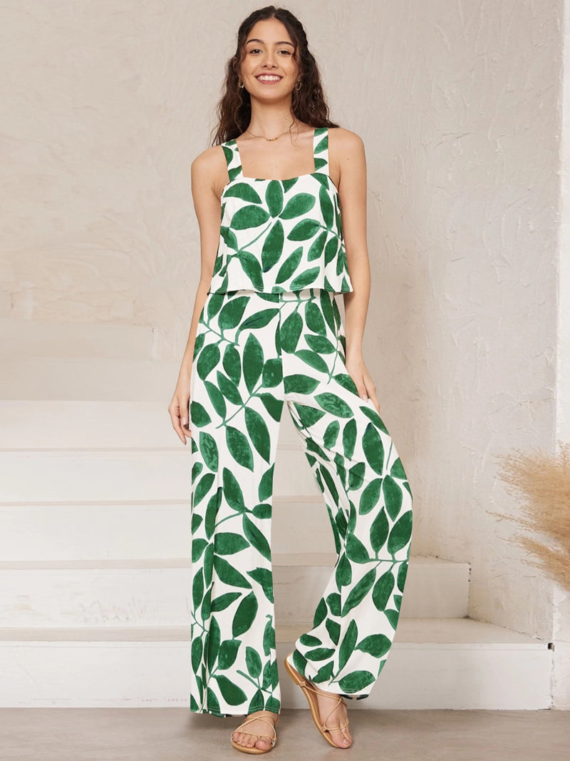 Printed Wide Strap Top and Pants Set