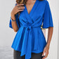 Devine Surplice Tie Waist Half Sleeve Blouse