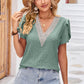 Eyelet V-Neck Petal Sleeve T-Shirt