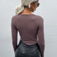 Perfee Twist Front V-Neck Long Sleeve Bodysuit