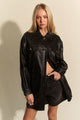 Davi & Dani Faux Leather Button Up Jacket with Chest Pockets Black