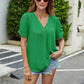 Ruched Short Sleeve V-Neck Blouse