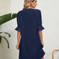 Notched Neck Flounce Sleeve Dress