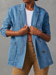 Pocketed Lapel Collar Long Sleeve Denim Jacket Dusty Blue