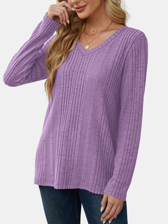 V-Neck Long Sleeve T-Shirt Lilac