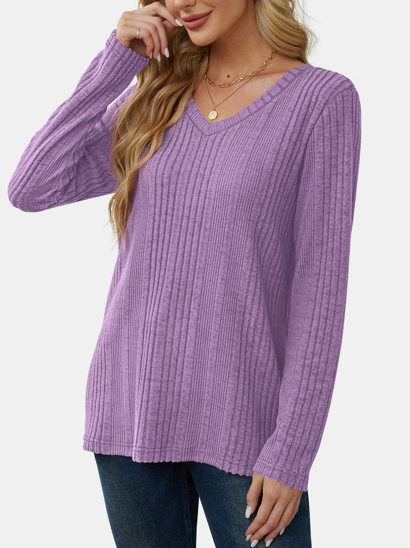 V-Neck Long Sleeve T-Shirt Lilac