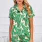 Printed Button Up Short Sleeve Top and Shorts Lounge Set