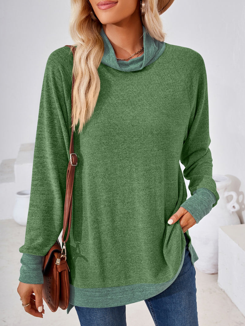 Contrast Mock Neck Long Sleeve T-Shirt Moss