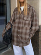 Pocketed Plaid Button Up Shacket Brown