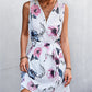 Printed Zip Detail Belted Sleeveless Dress